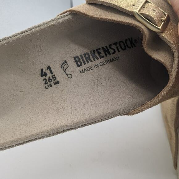 Birkenstock Vaduz Slide Sandal Gold Tone Leather Tan Suede Buckle 41 - Picture 7 of 10